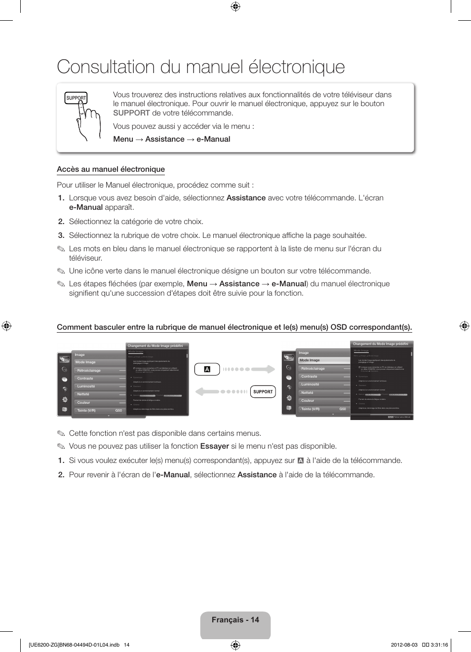 Consultation du manuel électronique | Samsung UE32ES6200S User Manual | Page 58 / 90