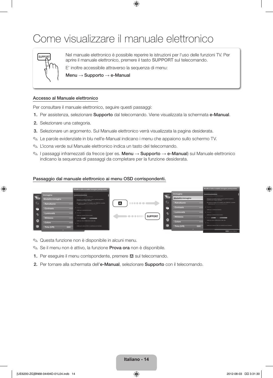 Come visualizzare il manuale elettronico, Questa funzione non è disponibile in alcuni menu | Samsung UE32ES6200S User Manual | Page 80 / 90