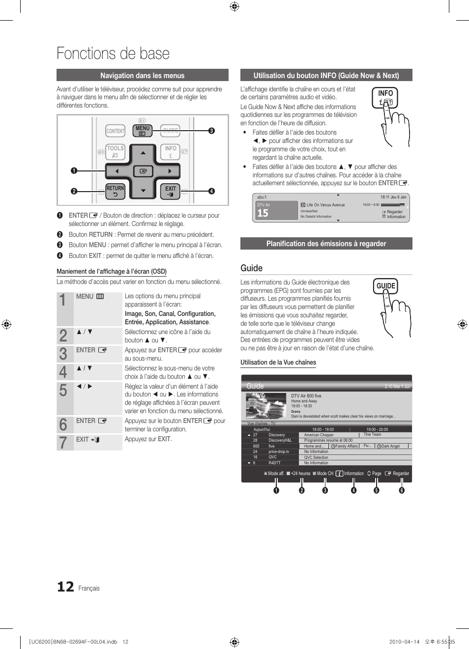 Fonctions de base, Guide | Samsung UE32C6200RS User Manual | Page 128 / 232