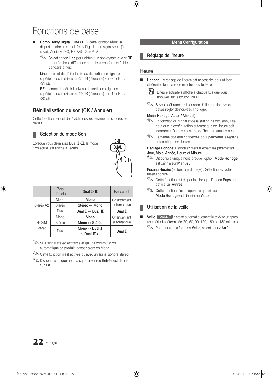 Fonctions de base | Samsung UE32C6200RS User Manual | Page 138 / 232