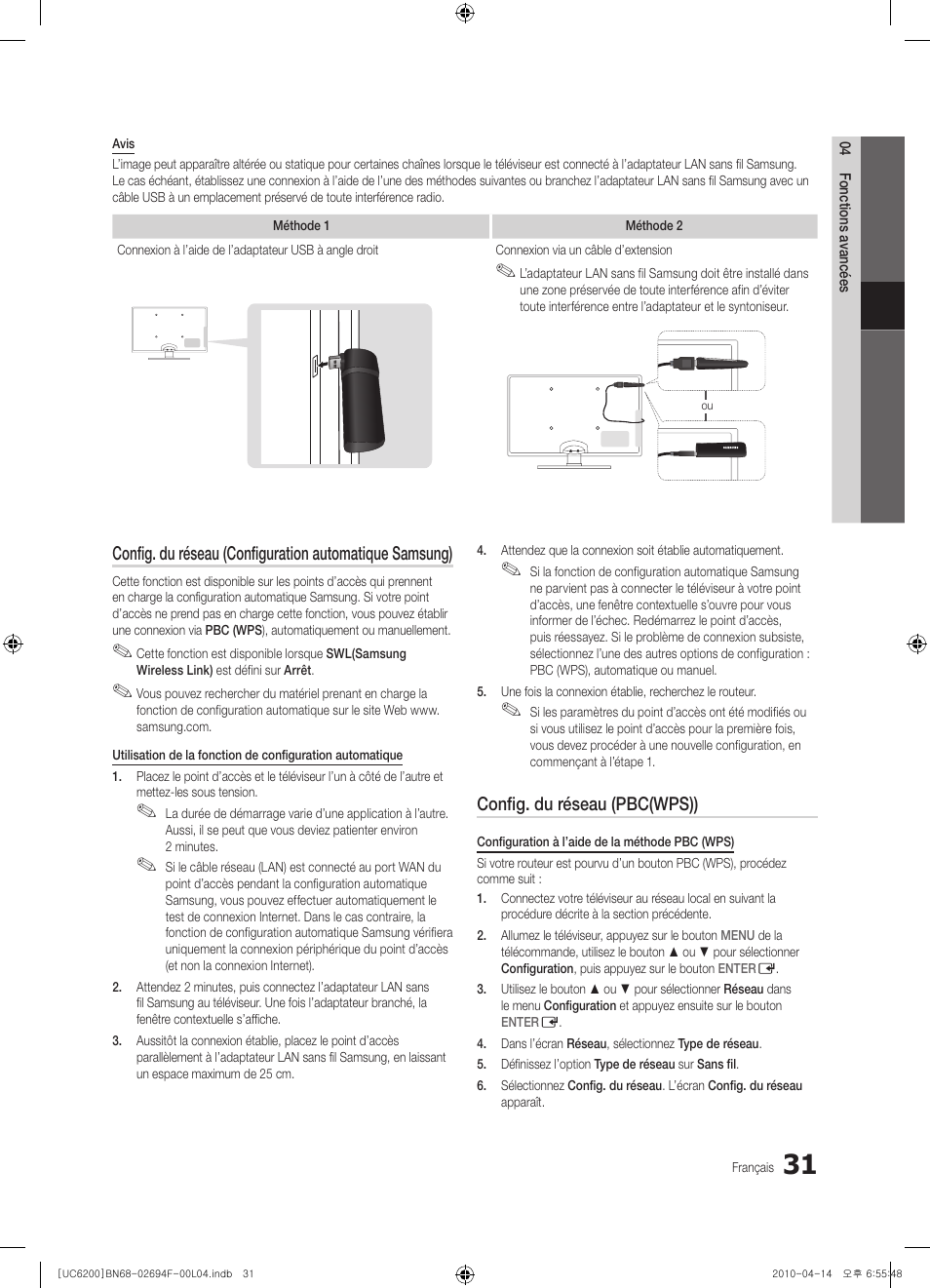 Config. du réseau (pbc(wps)) | Samsung UE32C6200RS User Manual | Page 147 / 232