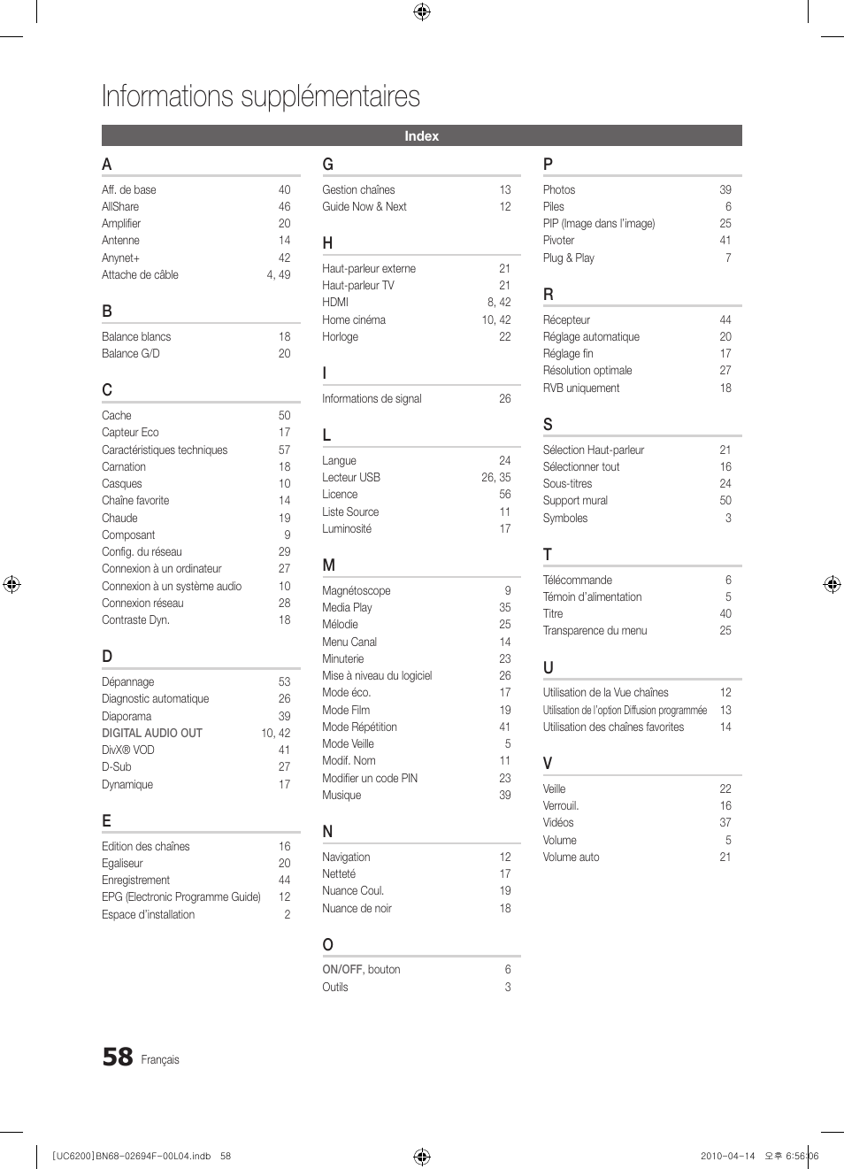 Informations supplémentaires | Samsung UE32C6200RS User Manual | Page 174 / 232