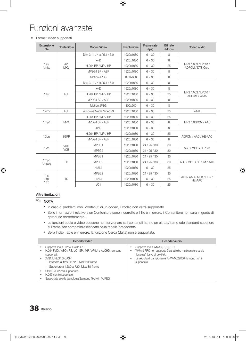 Funzioni avanzate | Samsung UE32C6200RS User Manual | Page 212 / 232