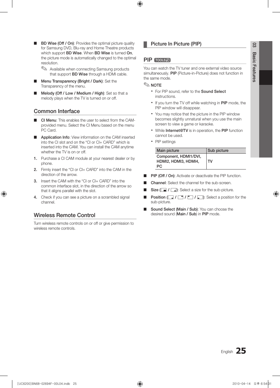 Common interface, Wireless remote control | Samsung UE32C6200RS User Manual | Page 25 / 232