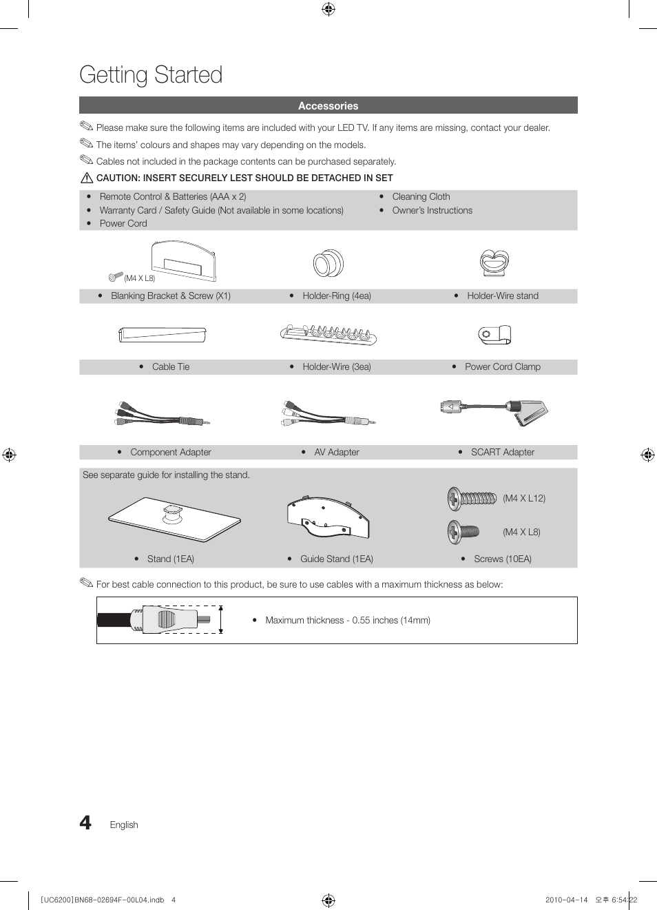 Getting started | Samsung UE32C6200RS User Manual | Page 4 / 232