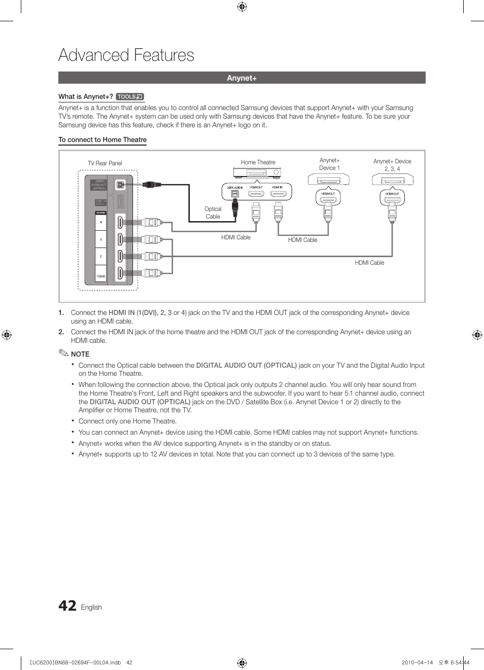 Advanced features | Samsung UE32C6200RS User Manual | Page 42 / 232