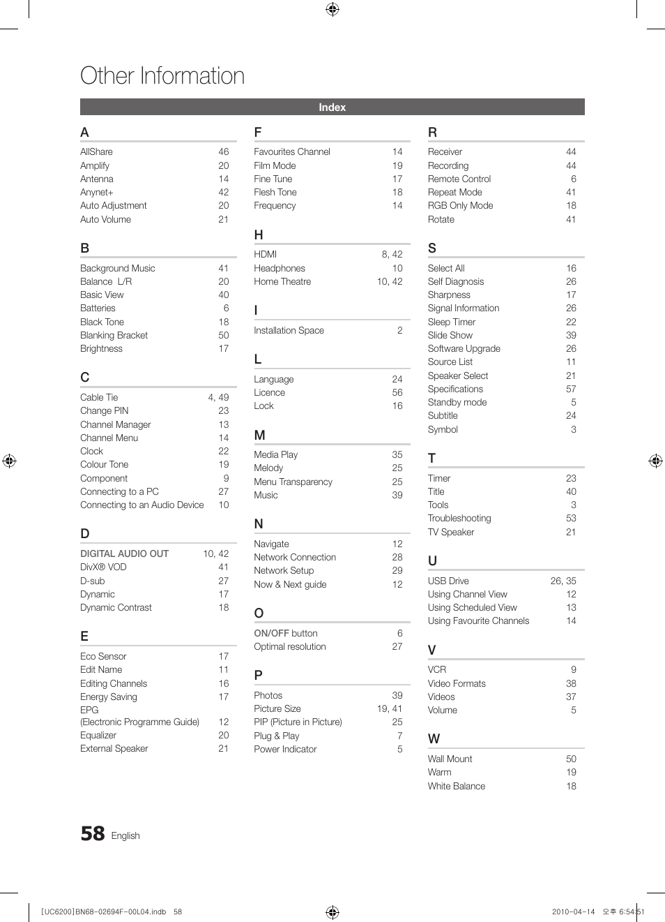 Other information | Samsung UE32C6200RS User Manual | Page 58 / 232