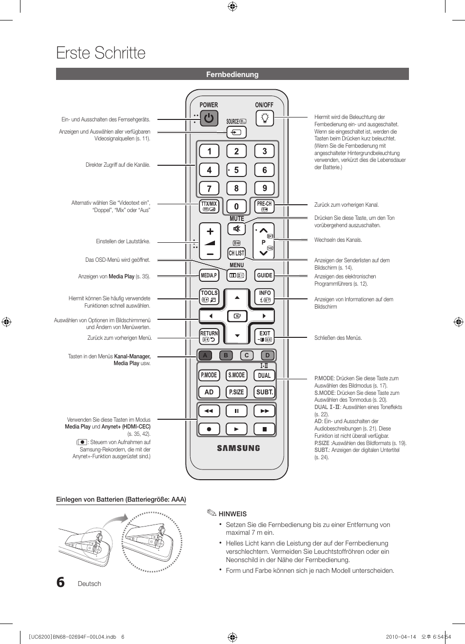 Erste schritte | Samsung UE32C6200RS User Manual | Page 64 / 232