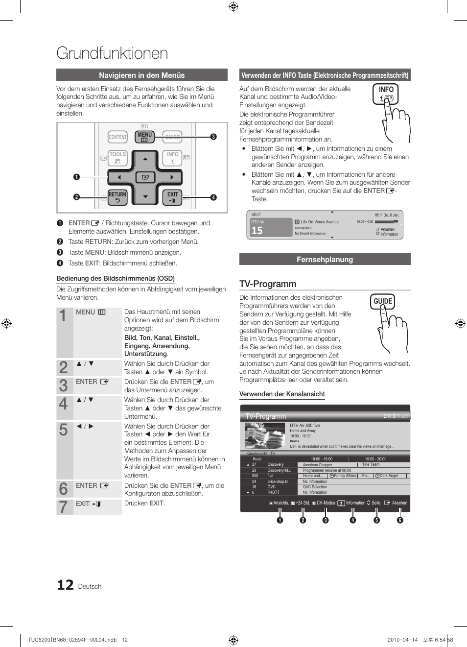 Grundfunktionen, Tv-programm | Samsung UE32C6200RS User Manual | Page 70 / 232