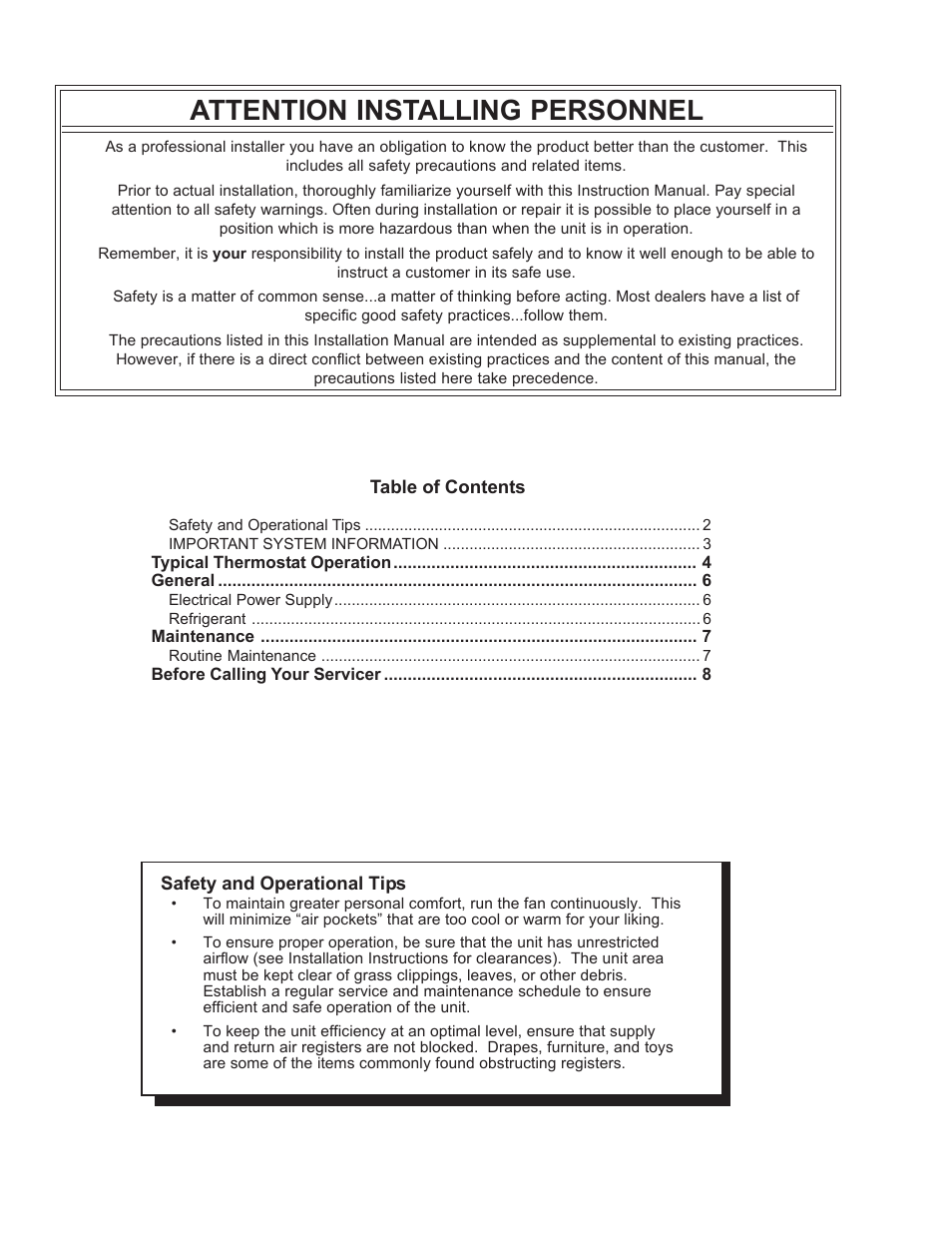 Attention installing personnel | Amana REMOTE CONDENSING UNIT User Manual | Page 2 / 8