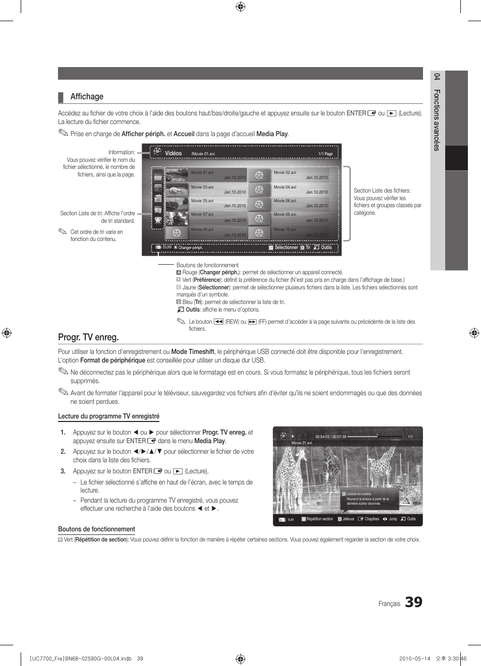 Progr. tv enreg, Affichage | Samsung UE40C7700WS User Manual | Page 103 / 258