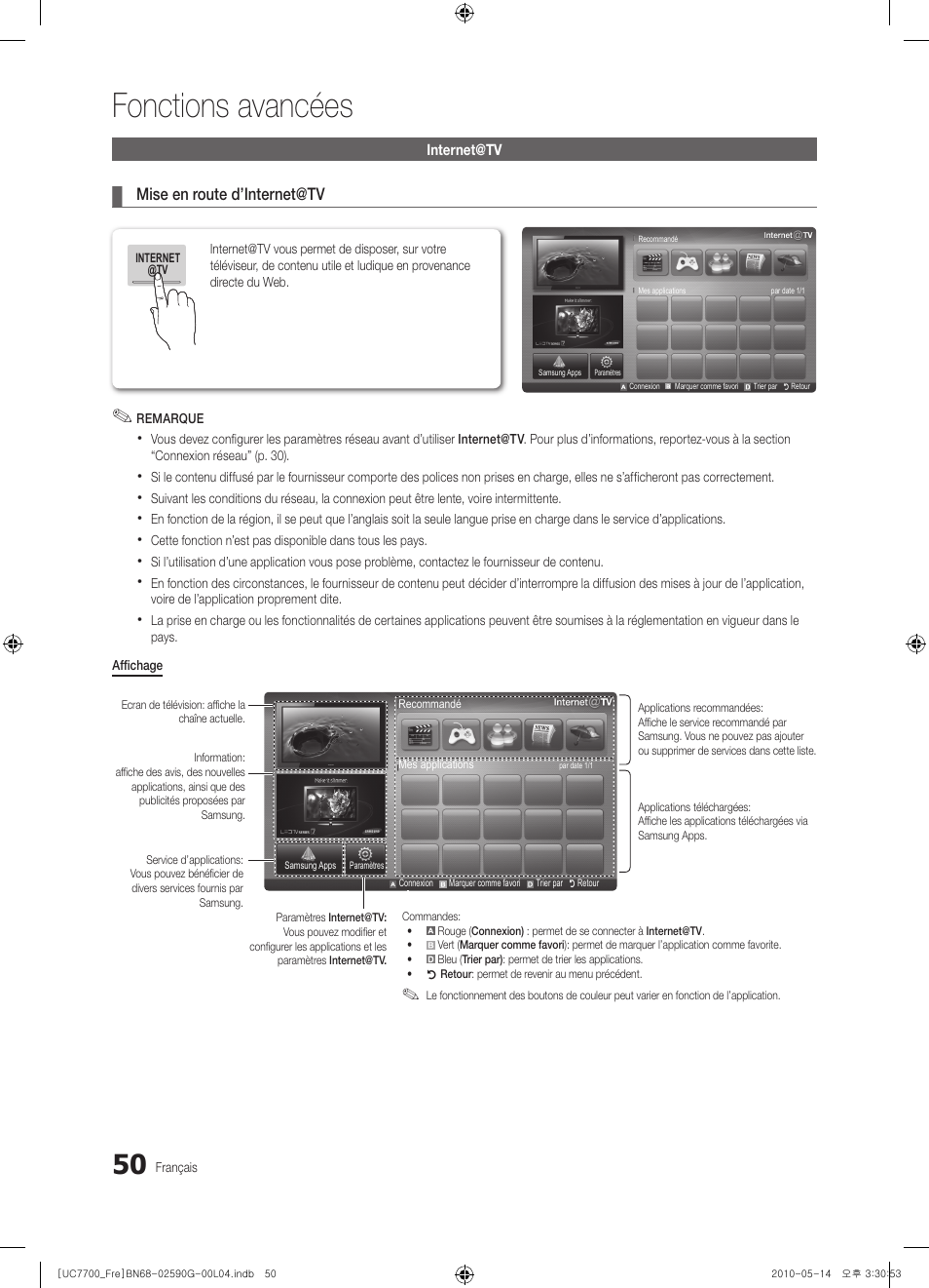 Fonctions avancées | Samsung UE40C7700WS User Manual | Page 114 / 258