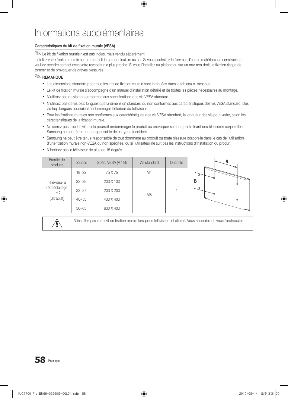 Informations supplémentaires | Samsung UE40C7700WS User Manual | Page 122 / 258