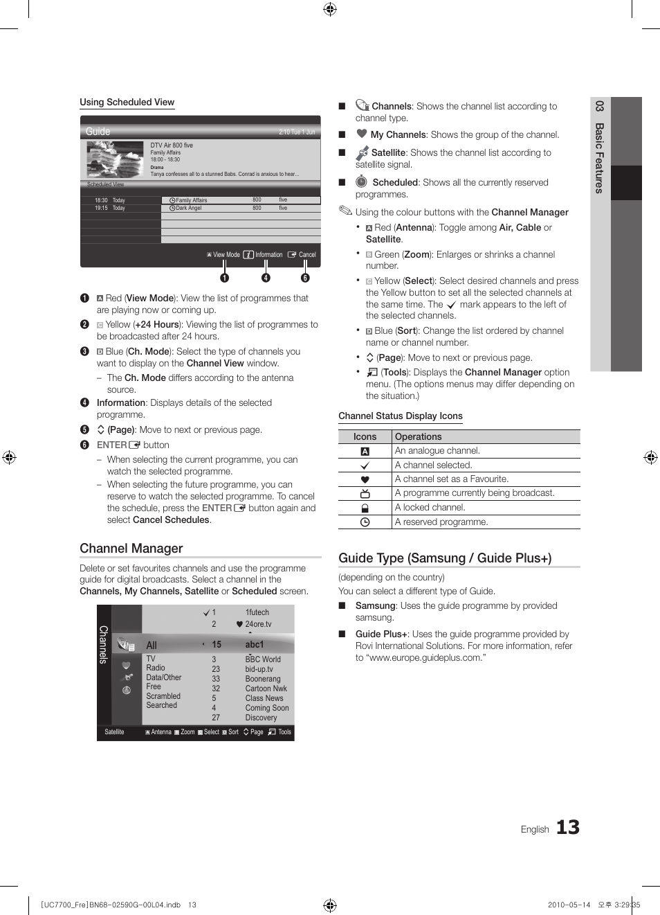 Channel manager, Guide type (samsung / guide plus+) | Samsung UE40C7700WS User Manual | Page 13 / 258