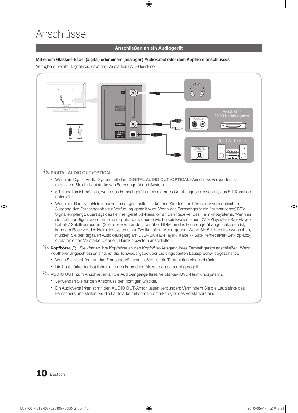 Anschlüsse | Samsung UE40C7700WS User Manual | Page 138 / 258