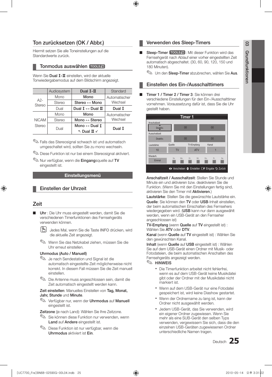 Ton zurücksetzen (ok / abbr.), Zeit | Samsung UE40C7700WS User Manual | Page 153 / 258