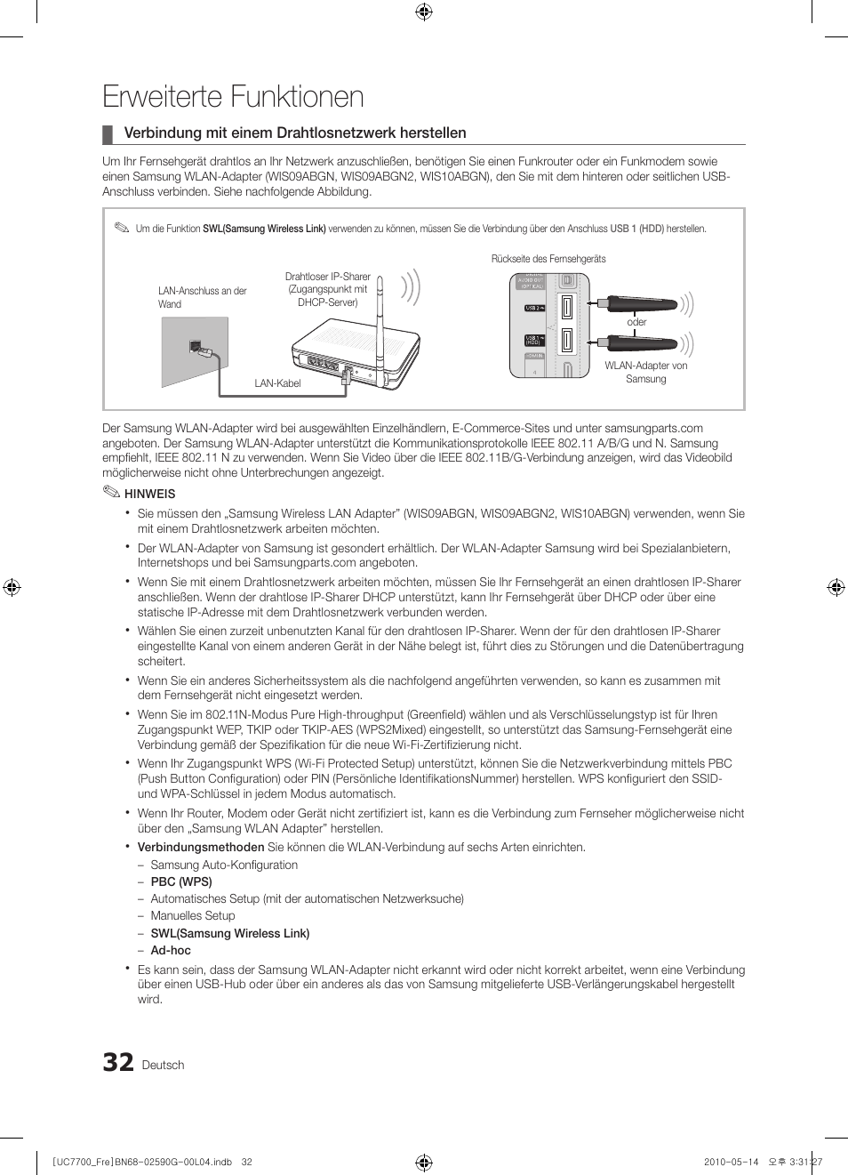 Erweiterte funktionen | Samsung UE40C7700WS User Manual | Page 160 / 258