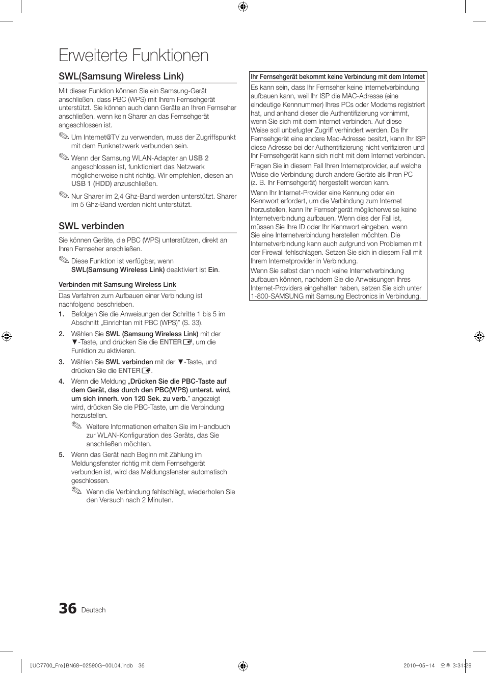 Erweiterte funktionen | Samsung UE40C7700WS User Manual | Page 164 / 258