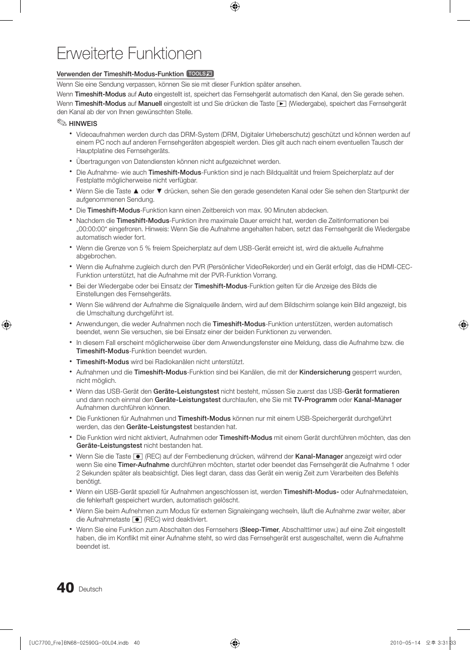 Erweiterte funktionen | Samsung UE40C7700WS User Manual | Page 168 / 258