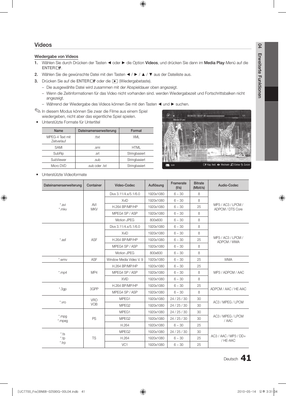 Videos | Samsung UE40C7700WS User Manual | Page 169 / 258