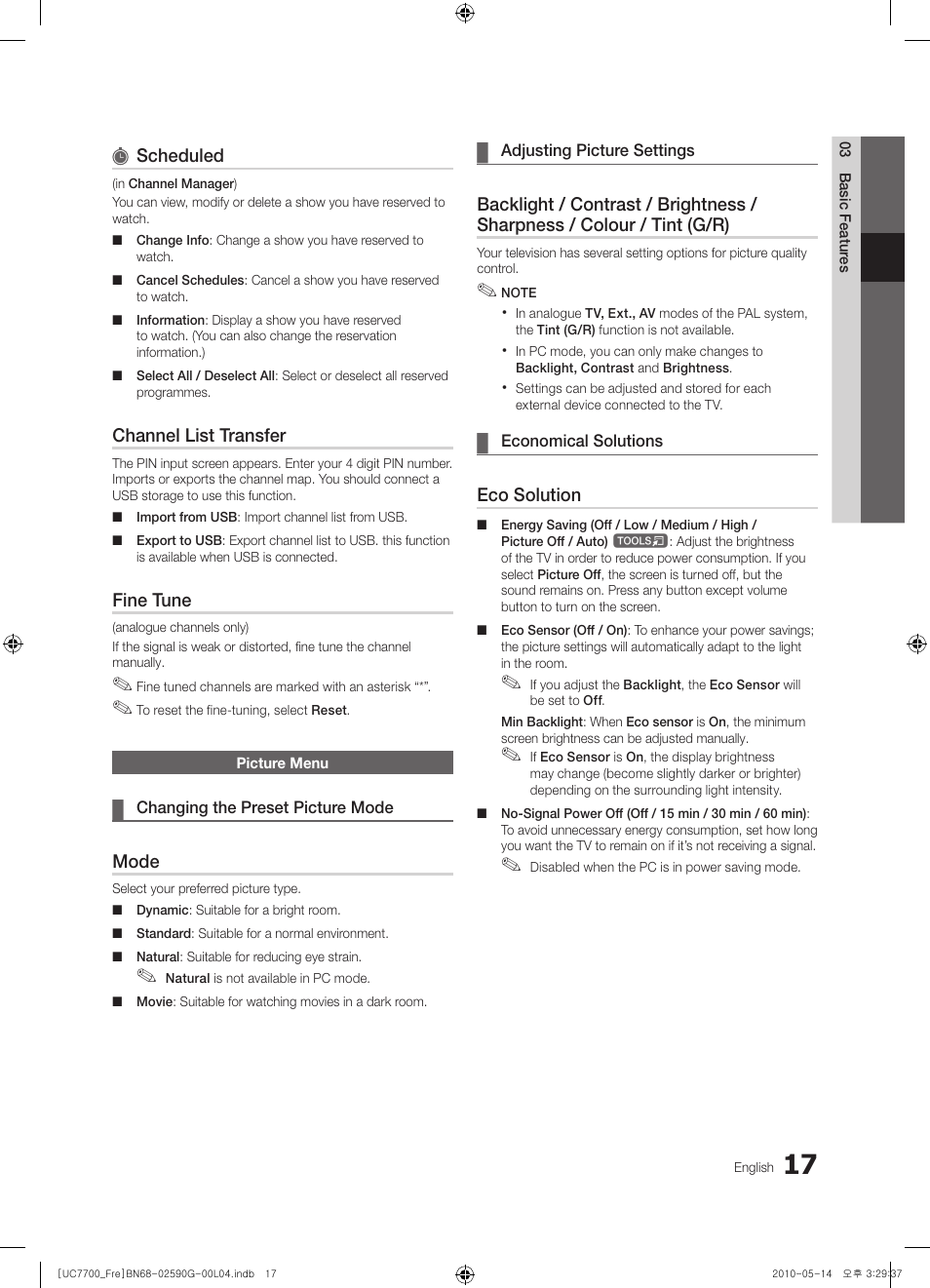 Scheduled, Channel list transfer, Fine tune | Mode, Eco solution | Samsung UE40C7700WS User Manual | Page 17 / 258