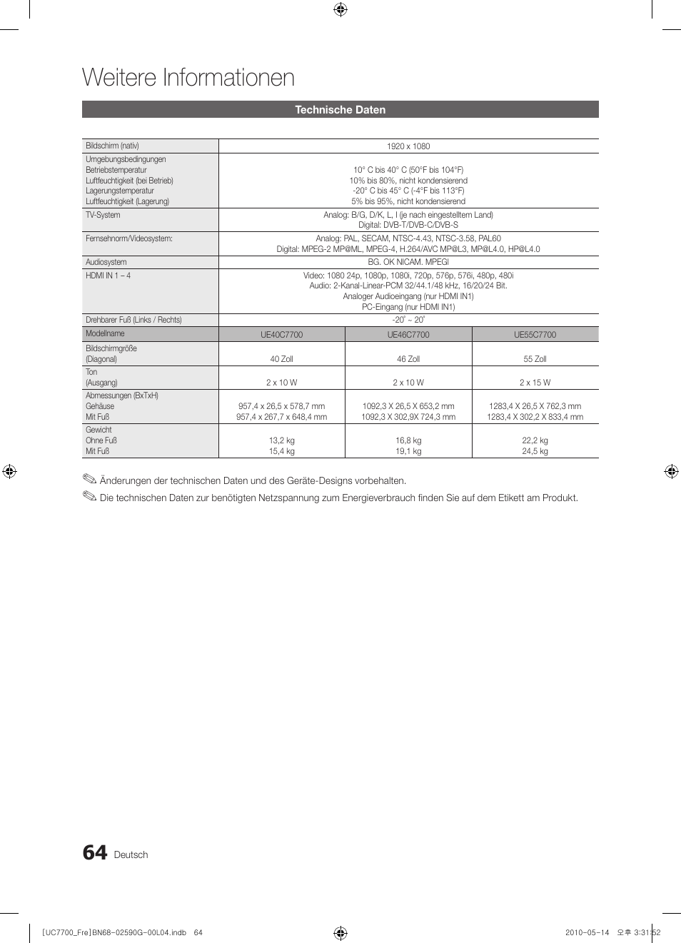 Weitere informationen | Samsung UE40C7700WS User Manual | Page 192 / 258