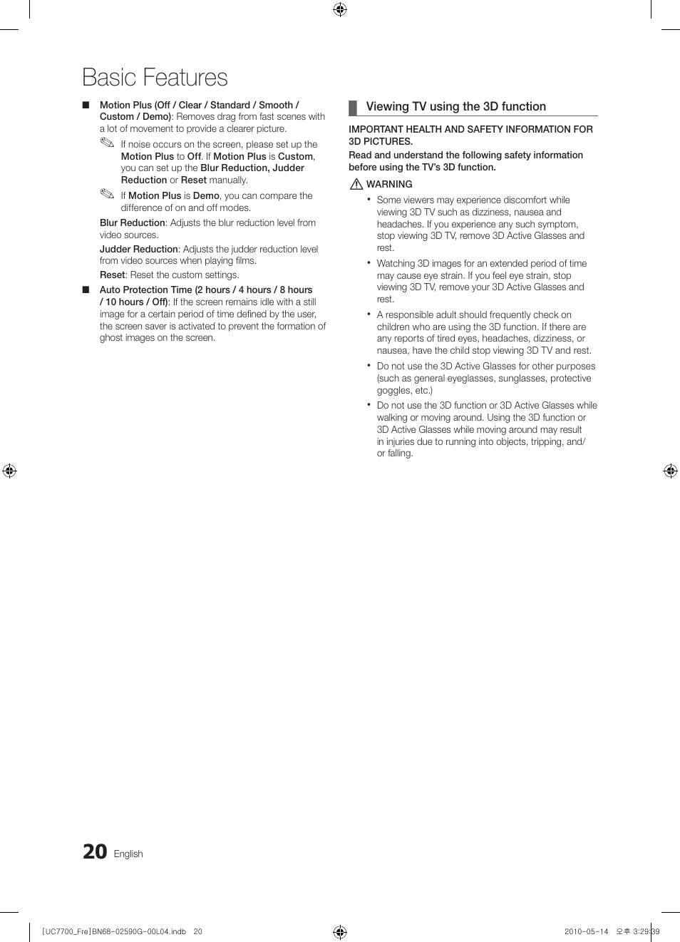 Basic features | Samsung UE40C7700WS User Manual | Page 20 / 258