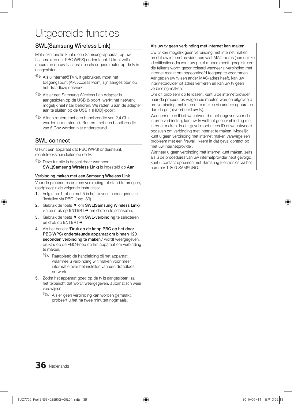 Uitgebreide functies | Samsung UE40C7700WS User Manual | Page 228 / 258