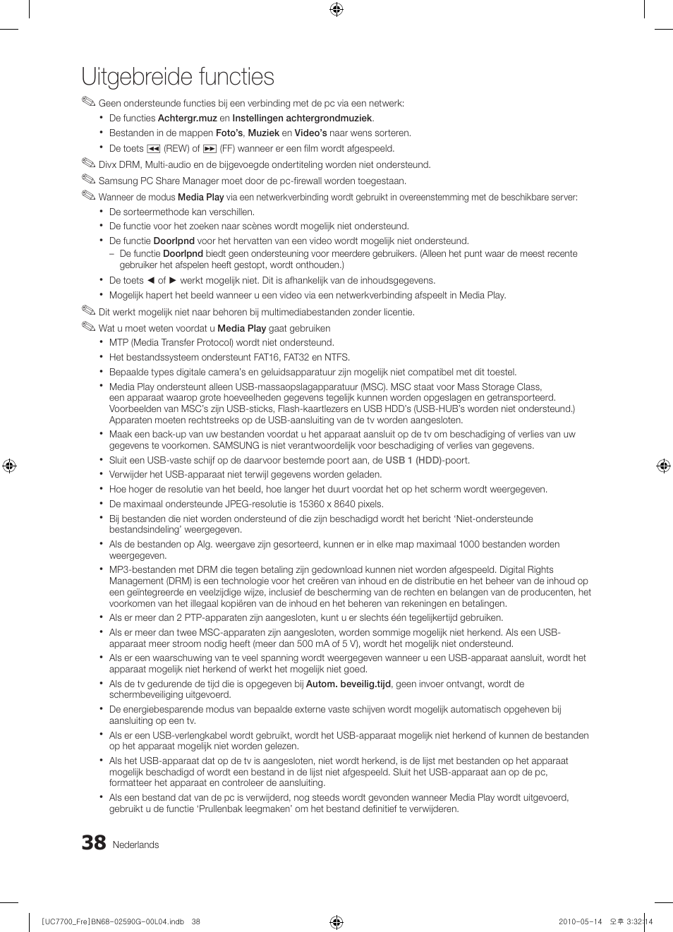 Uitgebreide functies | Samsung UE40C7700WS User Manual | Page 230 / 258