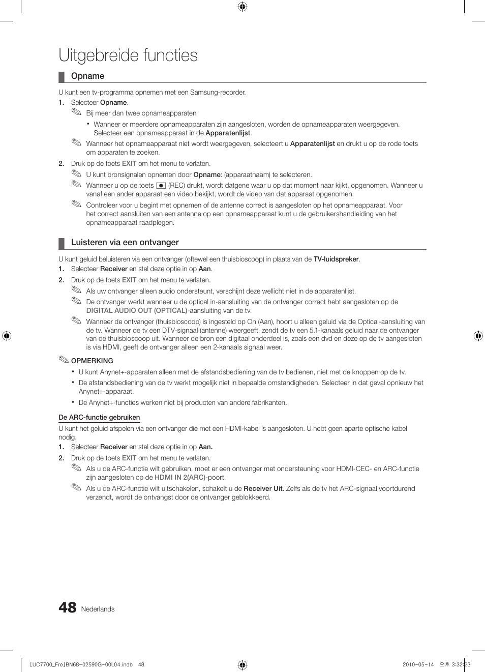 Uitgebreide functies | Samsung UE40C7700WS User Manual | Page 240 / 258