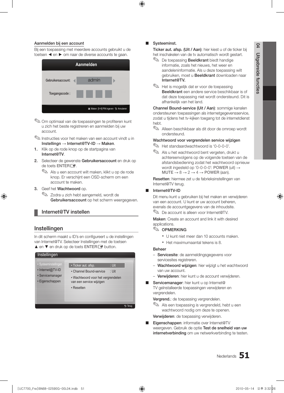 Instellingen | Samsung UE40C7700WS User Manual | Page 243 / 258