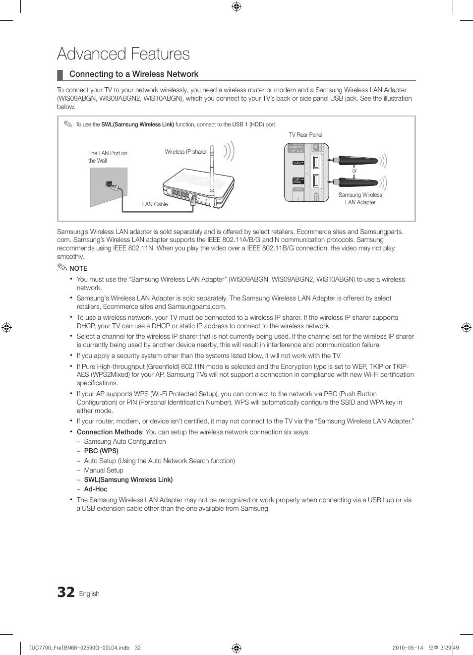 Advanced features | Samsung UE40C7700WS User Manual | Page 32 / 258