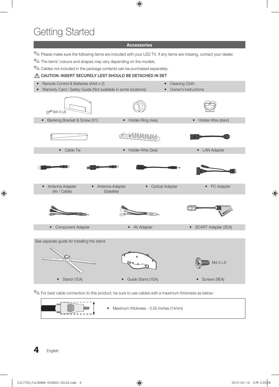 Getting started | Samsung UE40C7700WS User Manual | Page 4 / 258