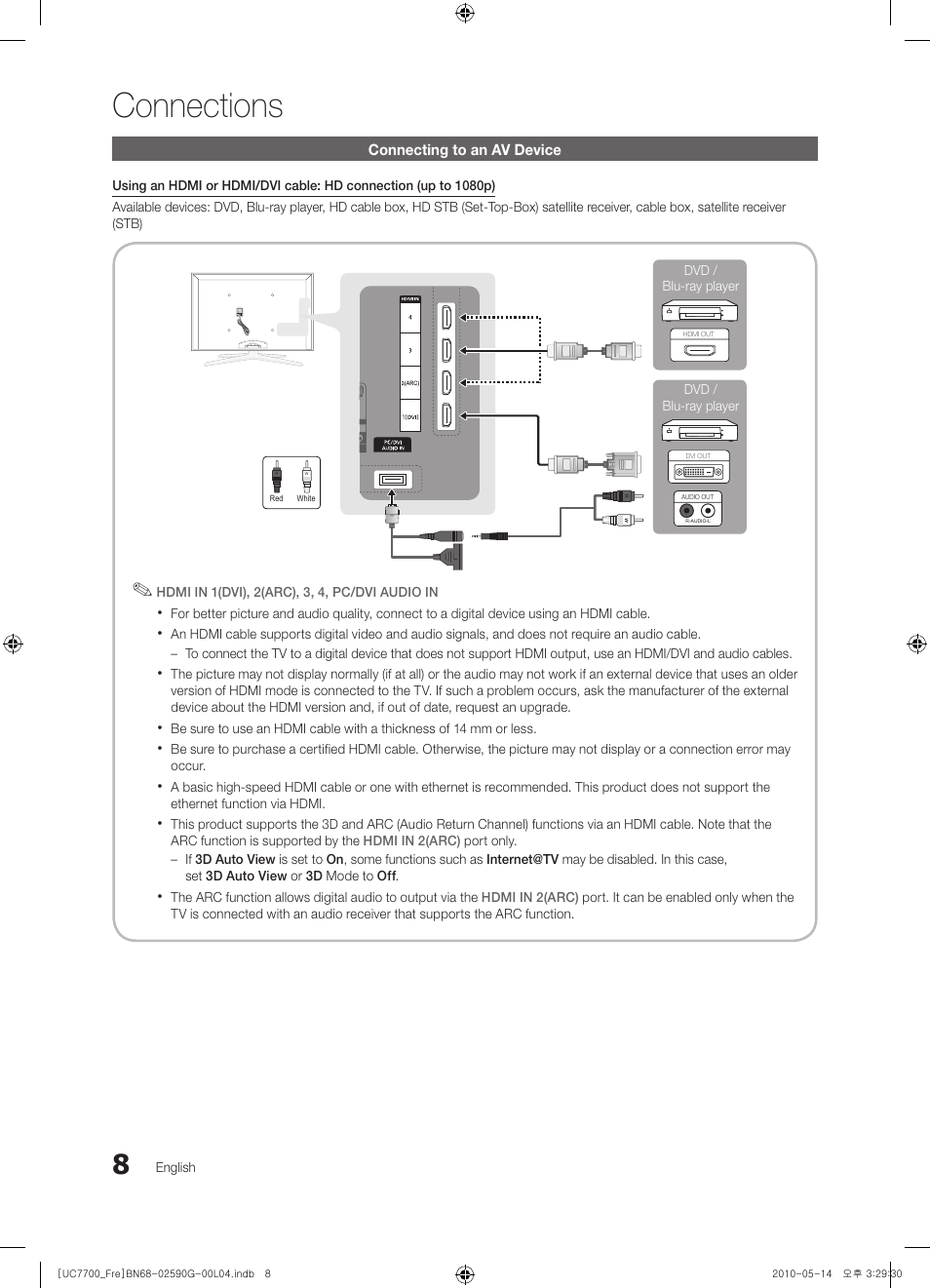 Connections | Samsung UE40C7700WS User Manual | Page 8 / 258