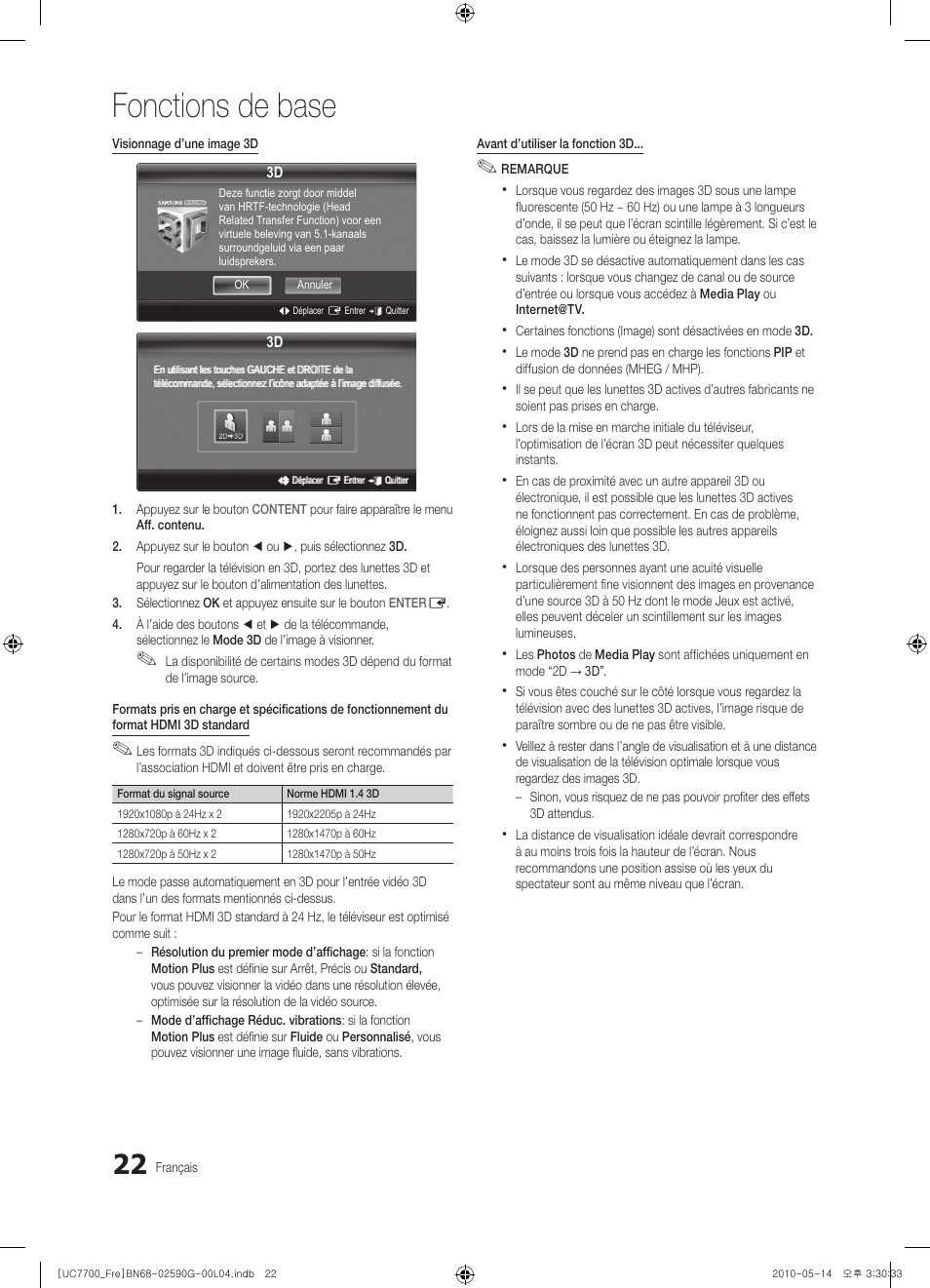 Fonctions de base | Samsung UE40C7700WS User Manual | Page 86 / 258