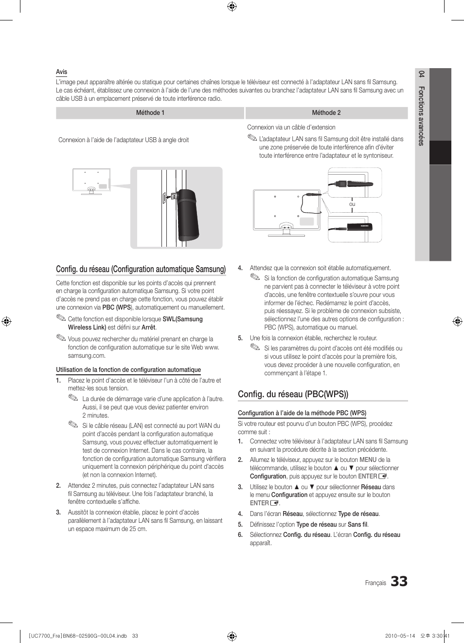 Config. du réseau (pbc(wps)) | Samsung UE40C7700WS User Manual | Page 97 / 258