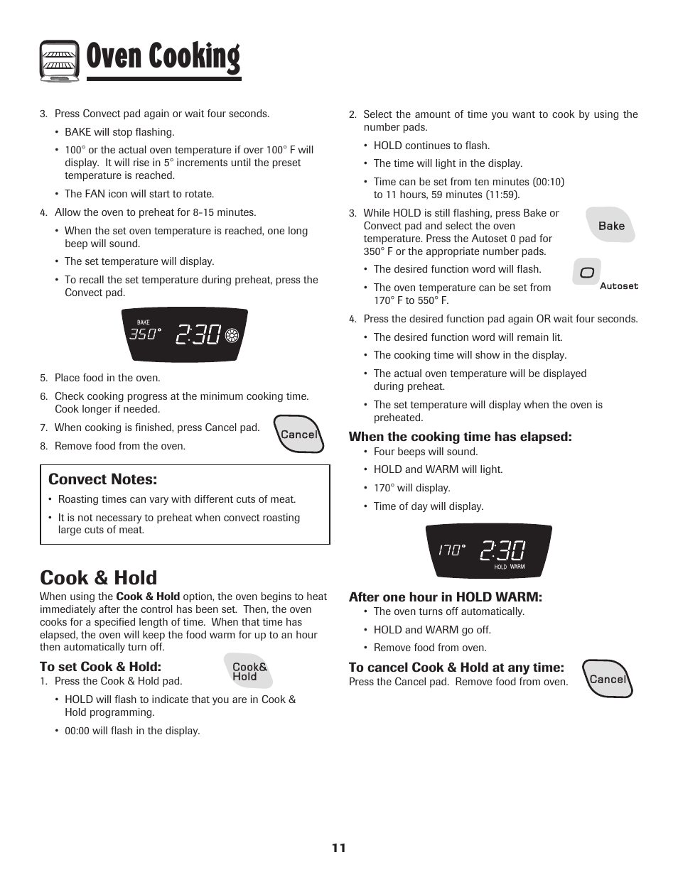 Oven cooking, Cook & hold | Amana AER5845RAW User Manual | Page 12 / 84