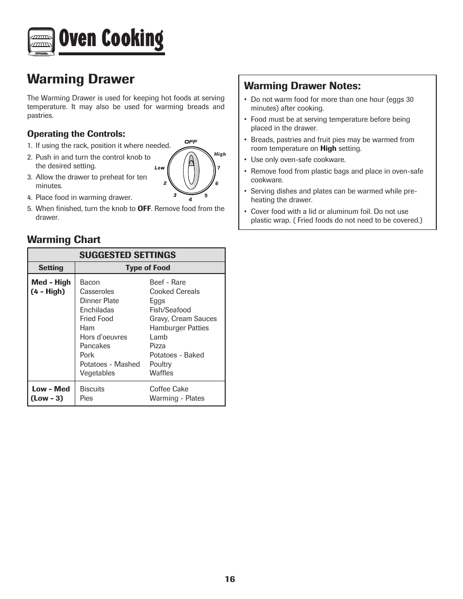 Oven cooking, Warming drawer, Warming chart | Amana AER5845RAW User Manual | Page 17 / 84