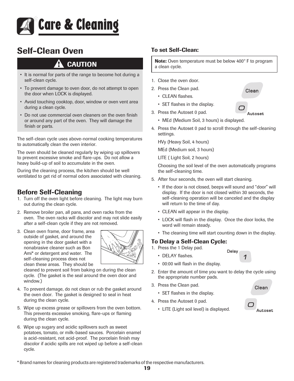 Care & cleaning, Self-clean oven, Caution | Before self-cleaning | Amana AER5845RAW User Manual | Page 20 / 84