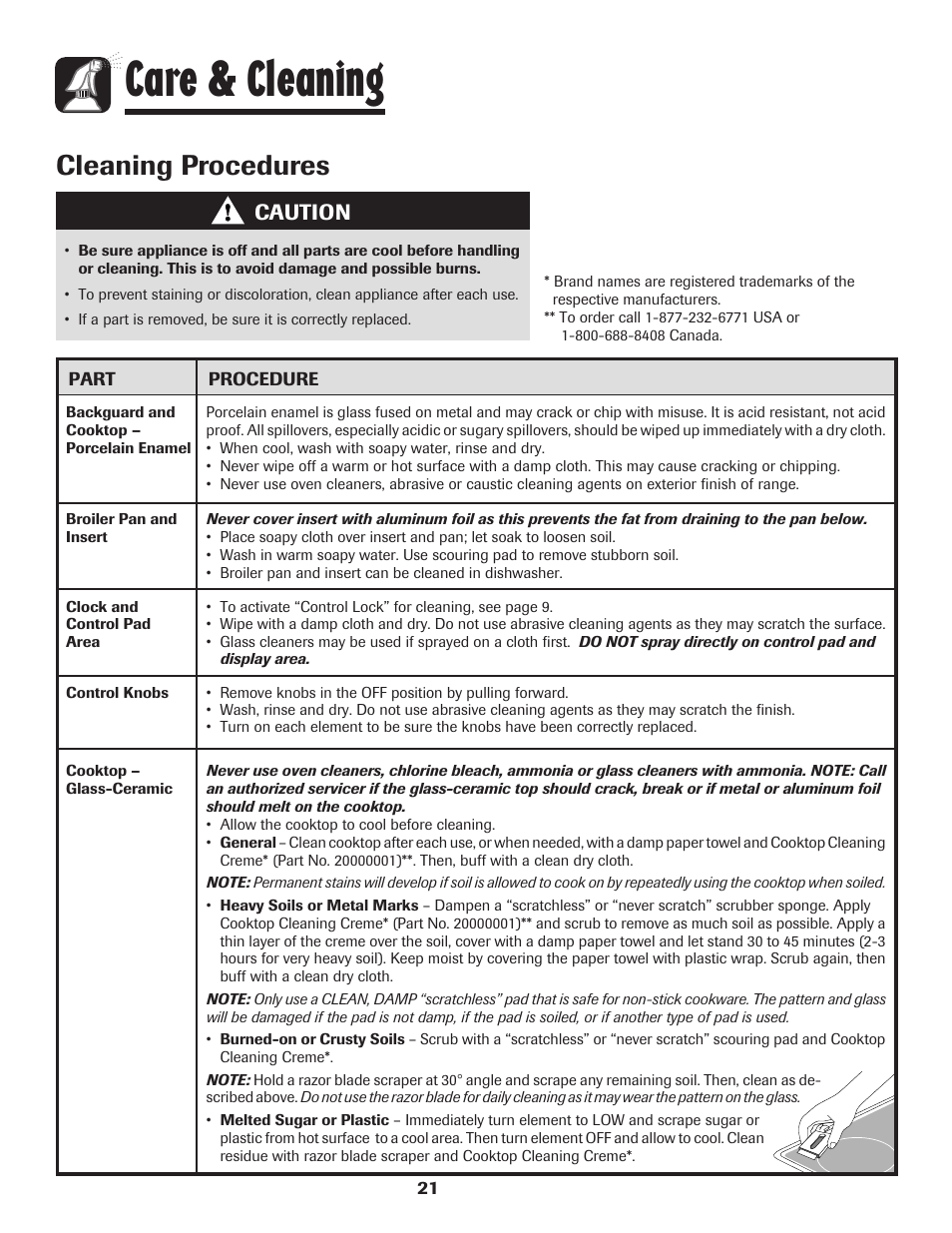 Care & cleaning, Cleaning procedures, Caution | Amana AER5845RAW User Manual | Page 22 / 84