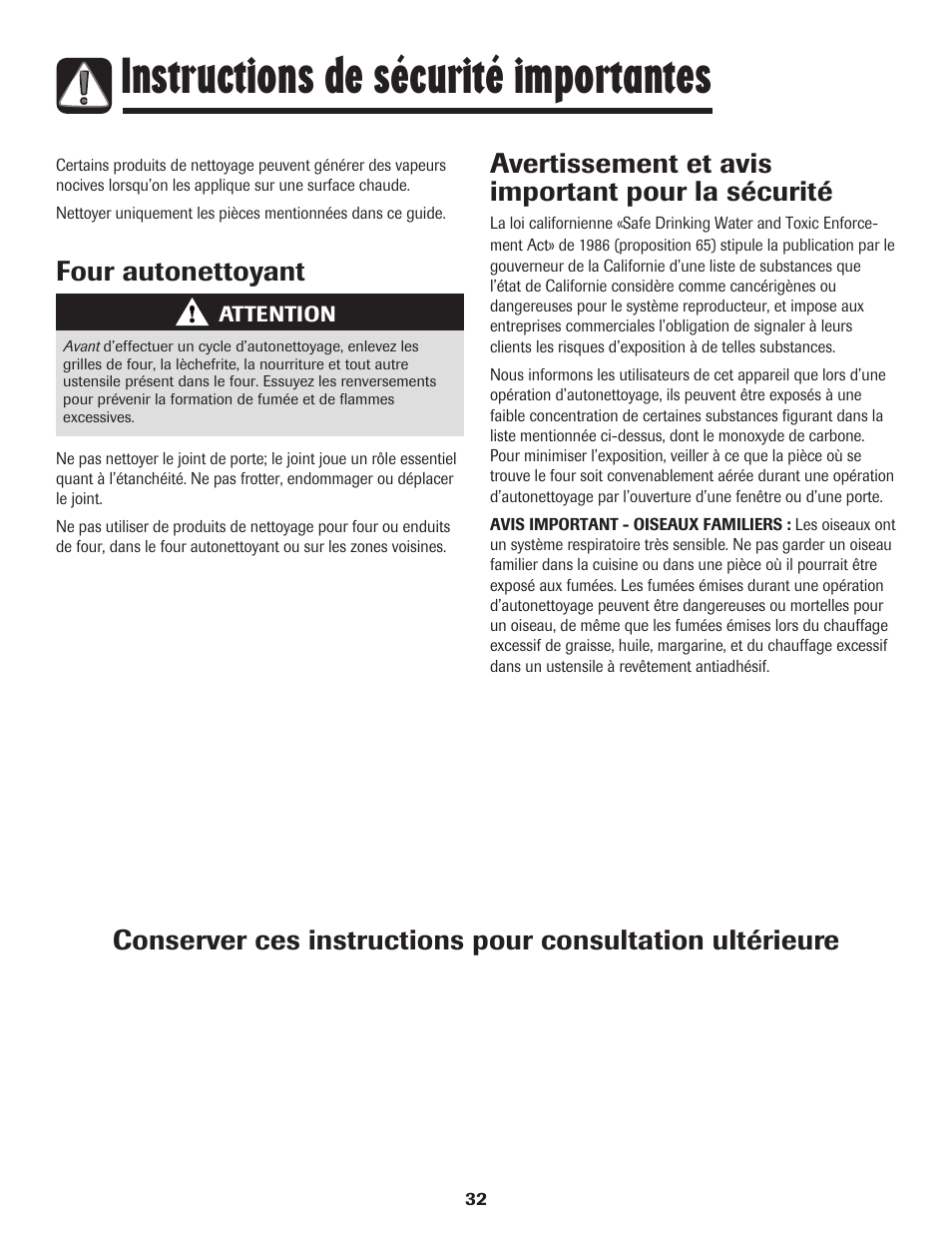 Instructions de sécurité importantes, Four autonettoyant, Avertissement et avis important pour la sécurité | Amana AER5845RAW User Manual | Page 33 / 84