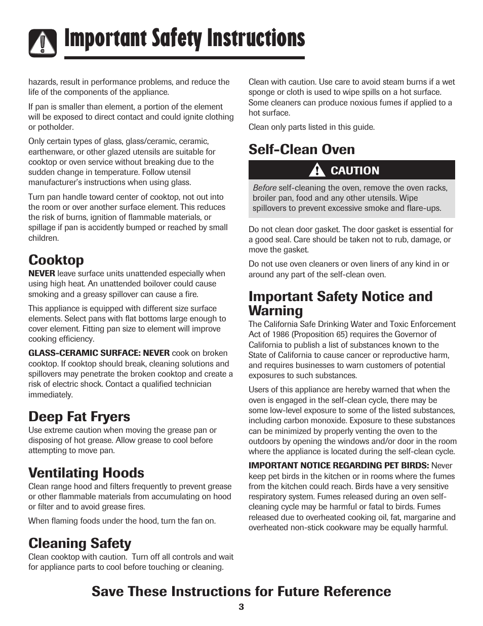 Important safety instructions, Self-clean oven, Important safety notice and warning | Cooktop, Deep fat fryers, Ventilating hoods, Cleaning safety, Save these instructions for future reference | Amana AER5845RAW User Manual | Page 4 / 84