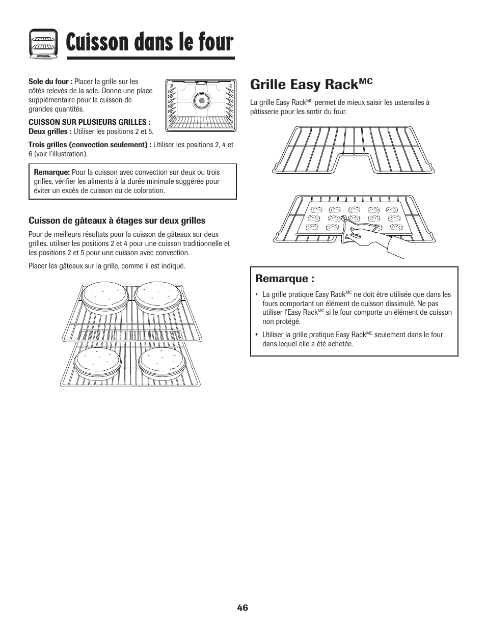 Cuisson dans le four, Grille easy rack, Remarque | Amana AER5845RAW User Manual | Page 47 / 84