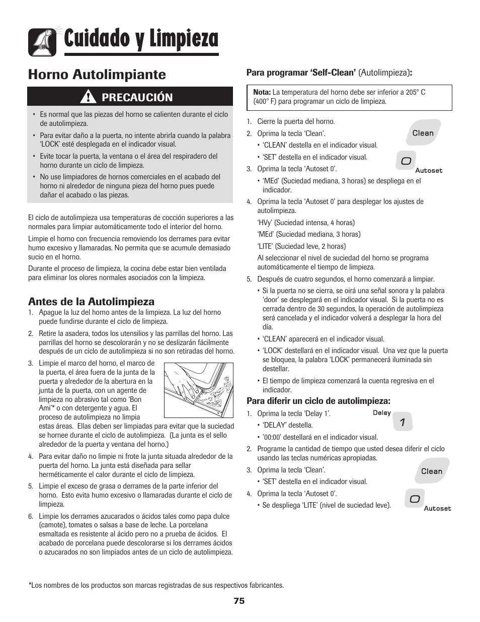 Cuidado y limpieza, Horno autolimpiante, Antes de la autolimpieza | Precaución | Amana AER5845RAW User Manual | Page 76 / 84