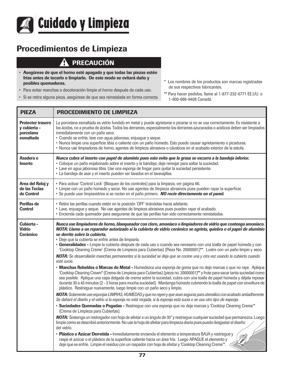 Cuidado y limpieza, Procedimientos de limpieza, Precaución | Amana AER5845RAW User Manual | Page 78 / 84