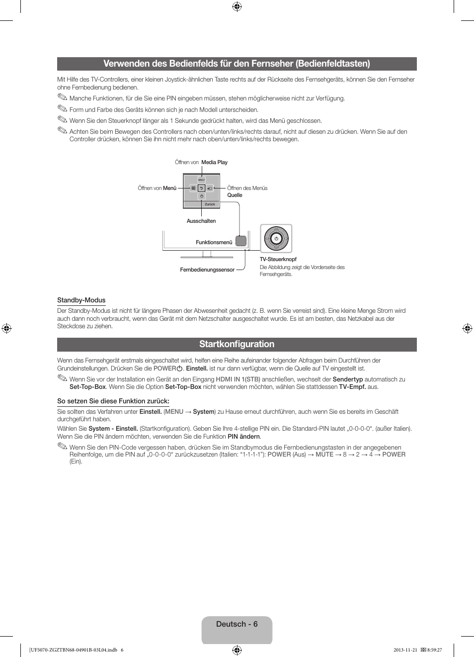 Startkonfiguration | Samsung UE50F5070SS User Manual | Page 24 / 75