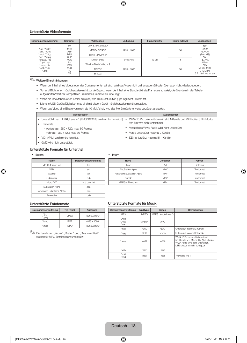 Deutsch - 18 | Samsung UE50F5070SS User Manual | Page 36 / 75