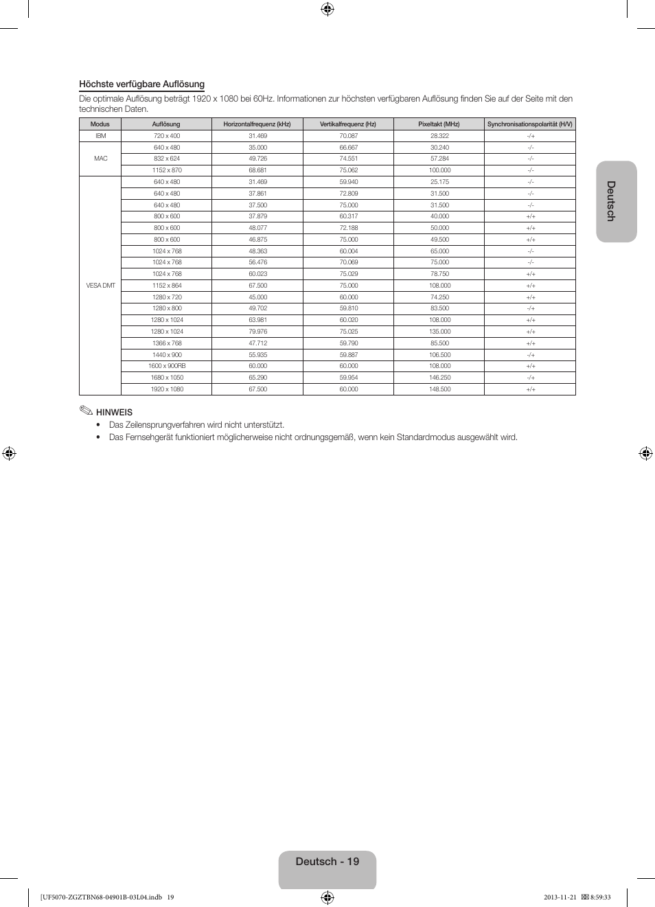 Deutsch, Deutsch - 19 | Samsung UE50F5070SS User Manual | Page 37 / 75