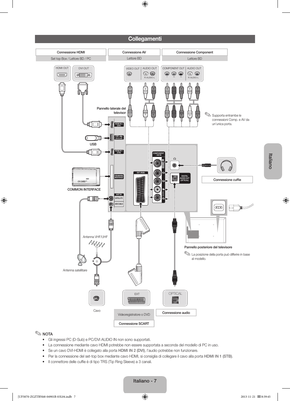Collegamenti, Italiano, Italiano - 7 | Samsung UE50F5070SS User Manual | Page 61 / 75