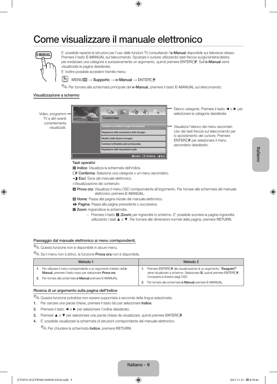 Come visualizzare il manuale elettronico | Samsung UE50F5070SS User Manual | Page 63 / 75